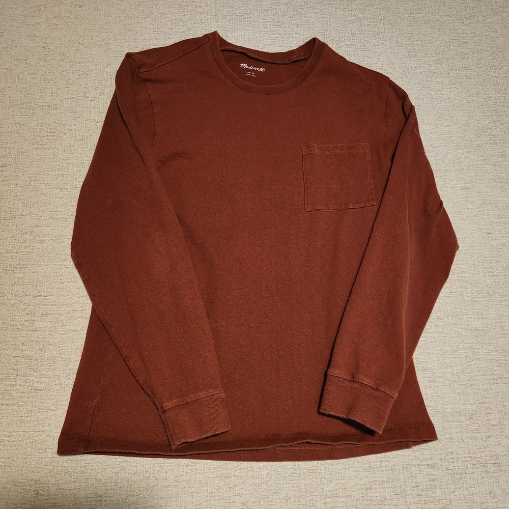 Madewell Long Sleeve Pocket Tee Mens Medium Rust Brown Organic Cotton MA953